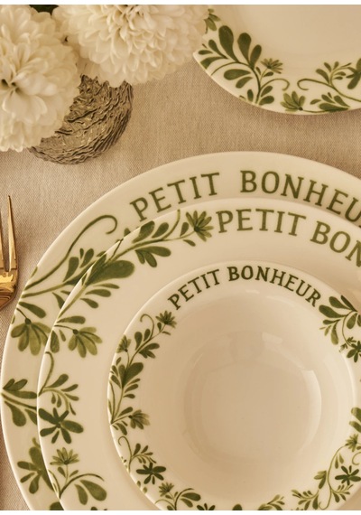 Petit Bonheur Porselen 44 Parça Yemek Ve Kahvaltı Takımı - Yeşil Beyaz - Yeşil