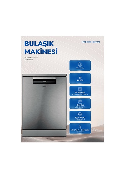 Haier Xf XF 4A4M4BX-17 10 Programlı 14 Kişilik Wi-fi Bağlantılı Bulaşık Makinesi