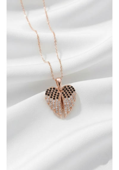 Çekirdekjewelry 925 Ayar Gümüş Kişiye Özel Kanatlı Kolye Rose