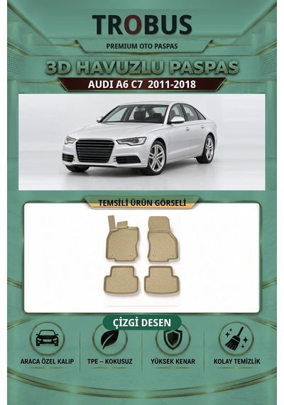 Audi A6 C7 2011-2018 Çizgi Desen 3d Havuzlu Paspas Takımı Bej