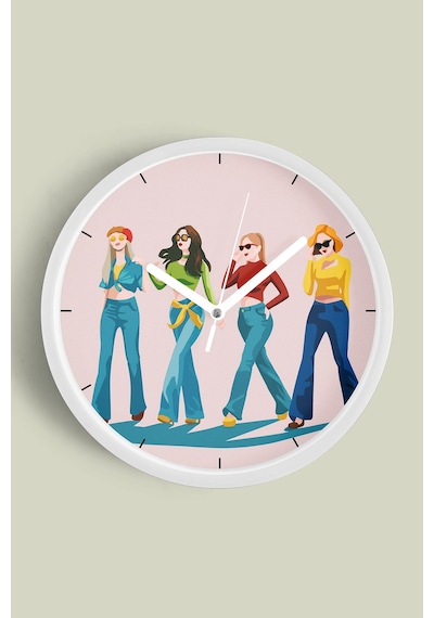 Havalı Kadınlar Tasarımı Modern Duvar Saati - 42cm - Önü Camlı Beyaz Kasa - Sessiz Mekanizma Beyaz