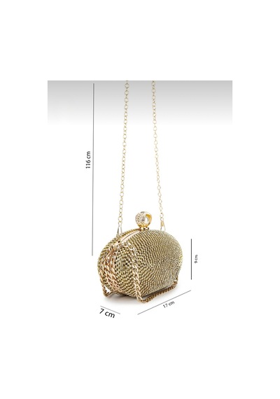 Aylesh Aurelia Gold Taşlı Zincir Askılı Abiye Clutch Çanta Altın Altın