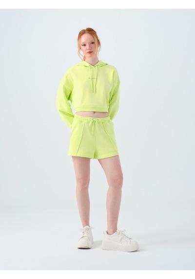 Loose Crop Kadın Sweatshirt Neon Yellow