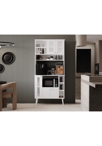 Kahve Köşesi 90 Cm %100 Mdf Panjur Kapak Çok Amaçlı Dolap Beyaz