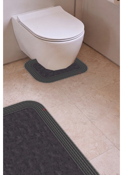 Banyo Paspası Takımı 70x110+50x70 Cm Düz Antrasit Gri & Antrasit