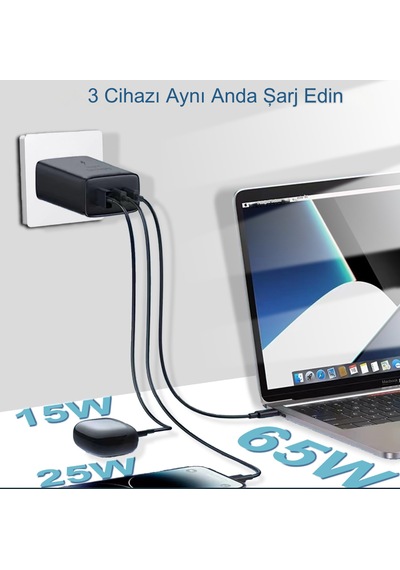 65w 2 Pd+ Qc3.0 3 Bağlantı Noktalı Usb-c Duvar Şarj Cihazı Süper