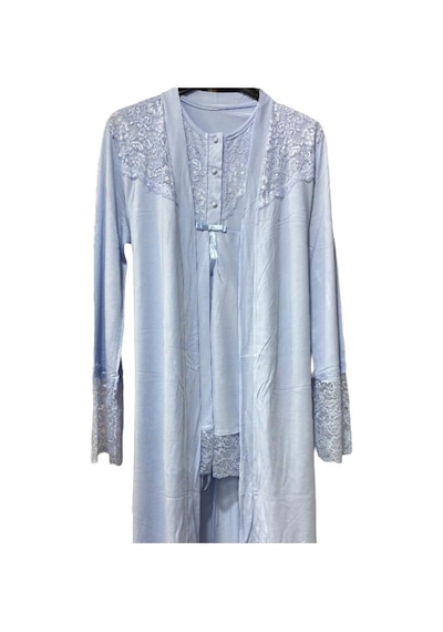 Nehirsel 3022 Mavi Hamile Lohusa 3 Lü Pijama Sabahlık Tk
