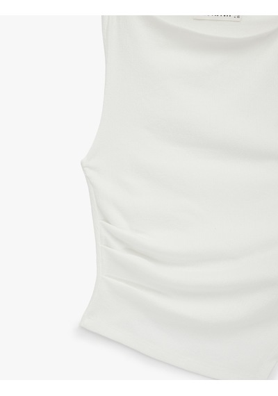 Koton Asimetrik Kayık Yaka Kolsuz Slim Fit Drapeli Bluz Ekru 6sal30189ık