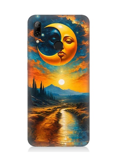 Huawei P Smart 2019 Uyumlu Ay Ve Güneş Yolu Desenli Silikon Kılıf Çok Renkli