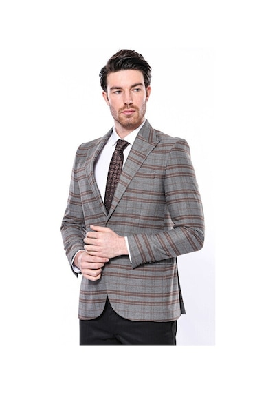 Wessi Ekose Desenli Slim Fit Kahverengi Erkek Ceket - Wessi Kahverengi