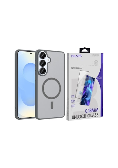 Vendas Samsung Galaxy S26 Kılıf M-safe Şarj Özellikli Zore Babet Kapak + Bilvis Cam Ekran Koruyucu Gri