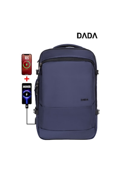 Körüklü Laptop Sırt ve Seyahat Çantası 15,6 İnç 40 Litre Usb Su Geçirmez Kumaş Lacivert Dada 12