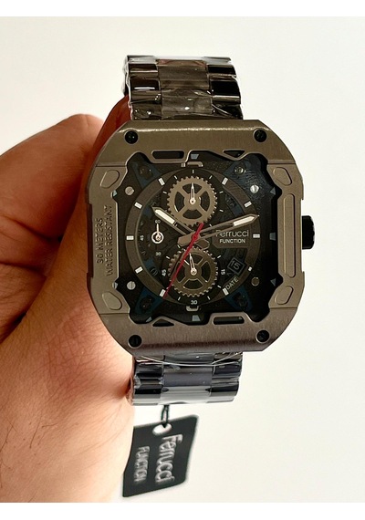 Ferrucci Kare Kadran Füme&lacivert Renk Fonksiyonlu&takvimli 45mm Kasa Çap Erkek Kol Saati Füme