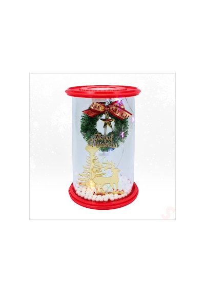Yılbaşı Led Işıklı Ağaç Ve Geyikli Cam Fanus, 13cm X 8,5cm