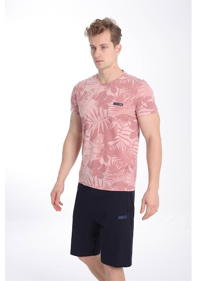 Maraton Sportswear Regular Erkek Bisiklet Yaka Kısa Kol Basic Gülmelanj T-Shirt 19800-Gülmelanj