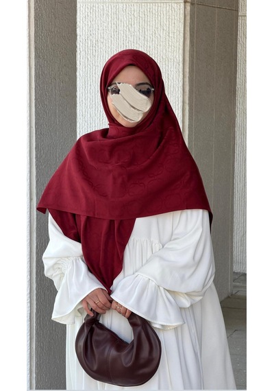 Qalortex Scarf Premium Jakarlı Mira B.boy Eşarp -bordo