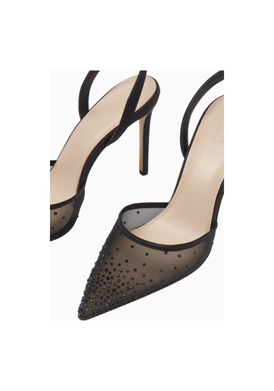 Nass Rada 100 Siyah File Kristal Taşlı, Slingback Stiletto Topuklu Ayakkabı, Şık Ve Zarif
