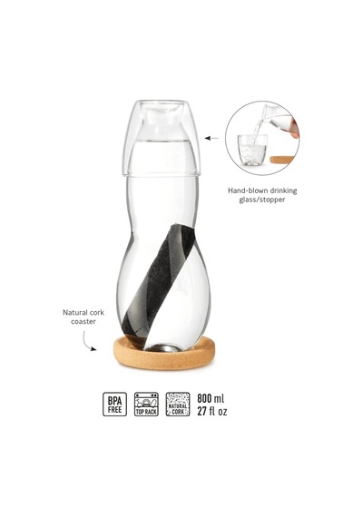 Black Blum 800 Ml Cam Karaf, Kömür Filtreli, Doğal Mantar Altlıklı Sürahiler