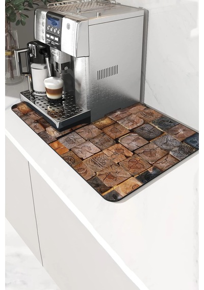 Valerine Life Kahve Makinesi Matı Rustik Kütük Kolajı Çaycı Ve Espresso Makinesi Pad 35x45cm Kahverengi