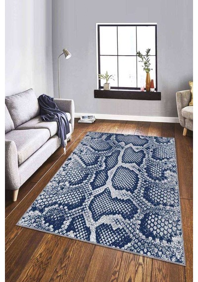 Lacivert Crocodile Kaymaz Tabanlı Dekoratif Halı Rv234n11