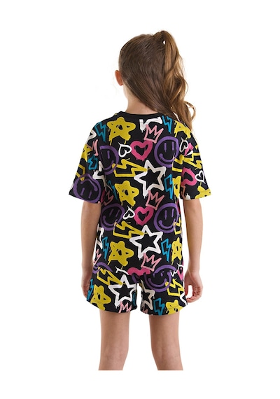 Denokids Mushi Street Style Kız Çocuk T-shirt Şort Takım Çok Renkli