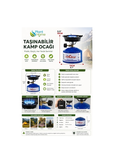 Taşınabilir Çakmak Gazlı Kamp Ocağı Mini Piknik Ocağı Kamp, Balıkçılık Ve Outdoor Kullanım Kırmızı