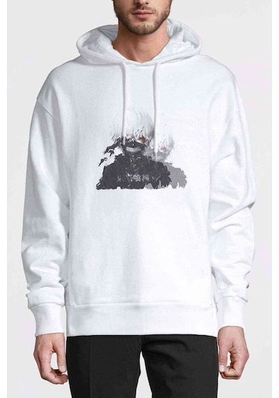 Anime Tokyo Ghoul Anteiku Baskılı Beyaz Erkek Örme Kapşonlu Sweat (534797823)