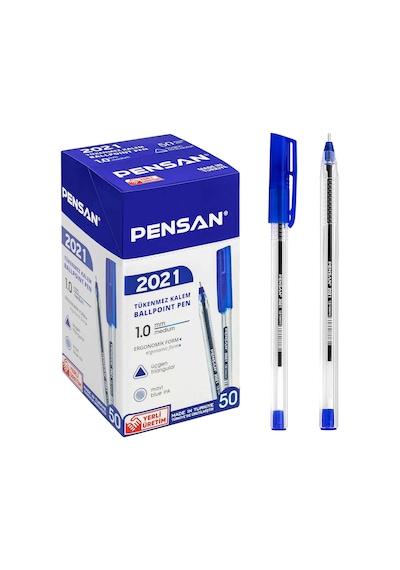 Tükenmez Kalem Şeffaf Üçgen 1.0 2021 Mavi 50 Li