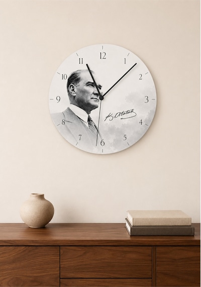 AA Shop Atatürk Temalı Baskılı Dekoratif Baskılı Ahşap Duvar Saati Sessiz Akar Mekanizmalı 816 Çoklu Renkli