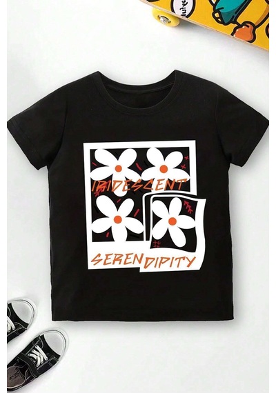 Uyguntarz Çocuk Seren Dipity Baskılı Pamuklu Tshirt Siyah