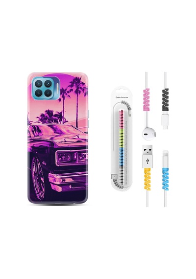 Oppo Reno 4 Lite Kılıf Kablo Koruyuculu Mor Araba 17Mate10Lite