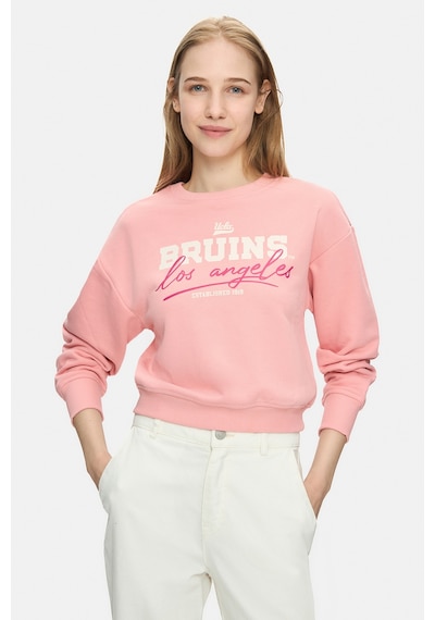 Ucla Mello Pembe Bisiklet Yaka Crop Baskılı Loose Fit Kadın Sweatshirt Pembe