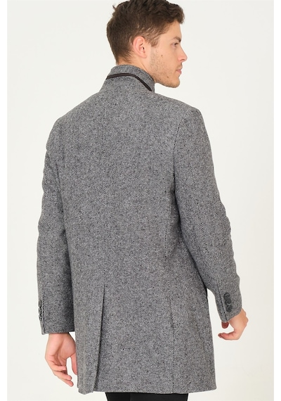 Plt8386 Dewberry Erkek Palto-Diagonal Siyah- Gri-Diagonal Siyah- Gri Siyah - Gri
