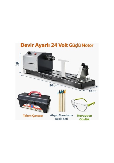 24 Volt Devir Ayarlı Çelik Mandrenli Hobi Torna Makinesi
