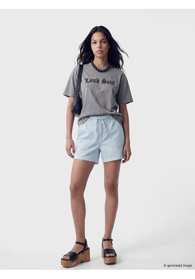 Lcw Jeans Mavi Beli Lastikli Kadın Jean Şort