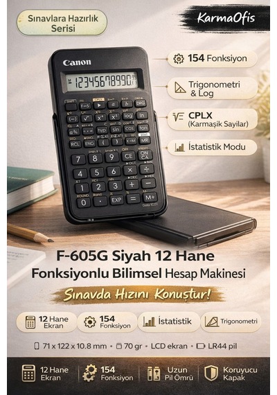F-605g Bilimsel Hesap Makinesi 12 Hane 154 Fonksiyon Siyah Sınavlara Hazırlık İçin İdeal Diğer