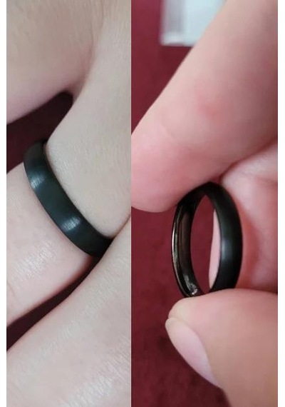 4mm Mat Siyah Bombeli Unisex Kadın Erkek Çelik Alyans Yüzük Cl34 Siyah