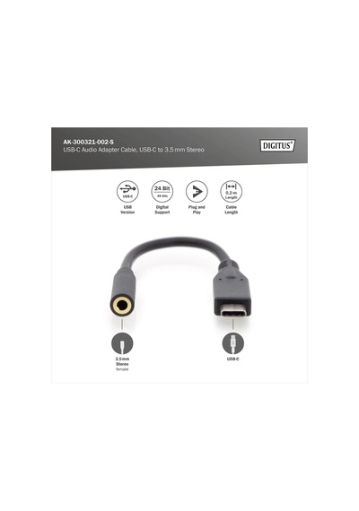 Dıgıtus Usb Type-c Ses Adaptörü / Dönüştürücü, Type-c/st - 3,5 Mm Ja