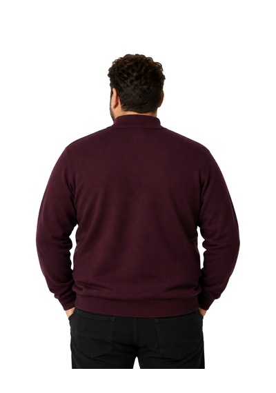 Battalmoda Erkek Büyük Beden Bordo Fermuarlı Dik Yaka Pamuklu Kazak 3xl-4xl-5xl-6xl