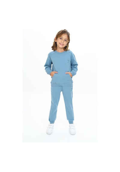 Toontoy Kids Toontoy Kız Çocuk Reglan Kol Kanguru Cepli Nakışlı Eşofman Takım Mavi