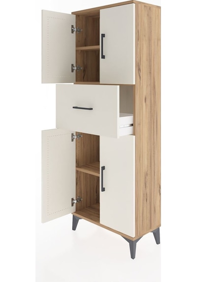 Arges Dolap 2 Raflı Tek Çekmeceli 4 Kapaklı 60x30x163 Çam-aytaşı Çam