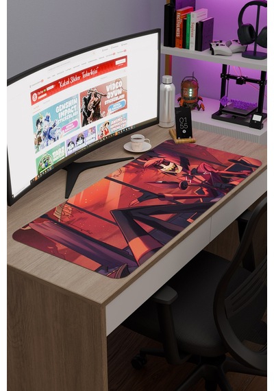 Hazbin Hotel Kaymaz Dikişli Kauçuk Oyuncu Mousepad V4 - 90x40 Xxl Gaming Mouse Pad Fare Altlığı