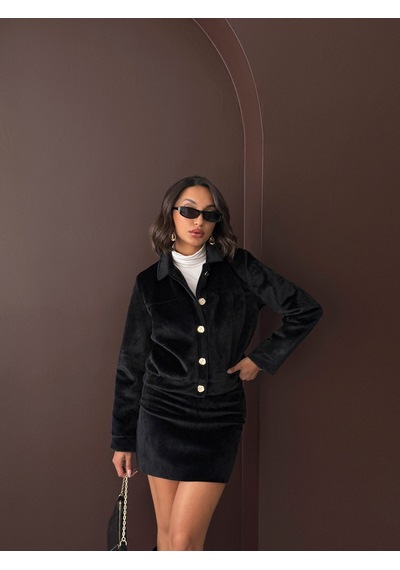 Verymoda Peluş Düğmeli Mont F1967 Siyah