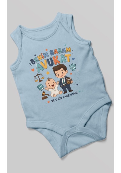 Morivokids Benim Babam Avukat Sıfır Kol Bebek Zıbını %100 Pamuk Bebe Mavisi