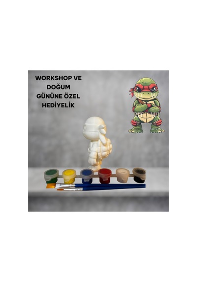 3d Ninja Kamplumbağa Figür Boyama Seti - Kendin Boya Hobi Ve Etkinlik Seti - Akrilik Boya + 2 Fırça