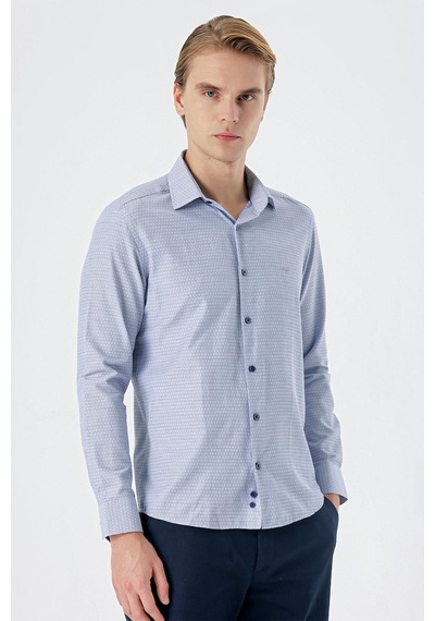 İmza Koyu Lacivert Uzun Kollu Desenli Armürlü Sert Yaka Cepsiz Pamuklu Slim Fit Dar Kesim Gömlek 1004235168-koyu Lacivert Koyu Lacivert