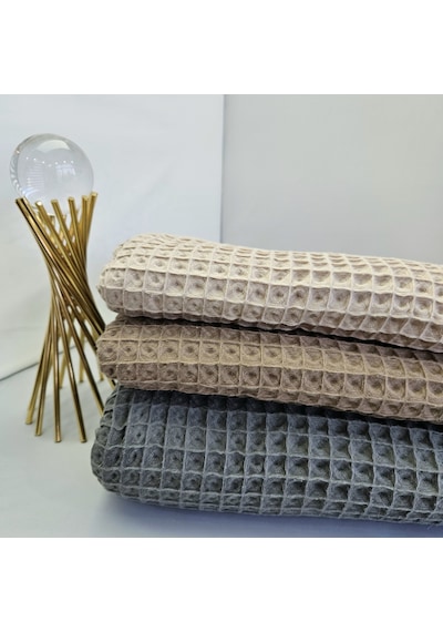 Büyük Kareli Waffle Pike Bornozluk Kumaş 100% Pamuk Bw-05 Kahverengi