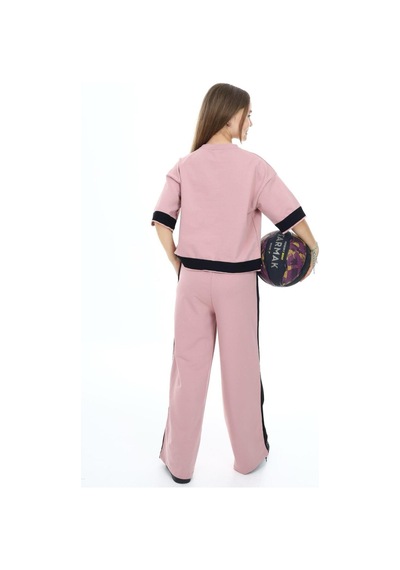 Kız Çocuk %100 Pamuk Oversize Yarım Kol Alt-üst Eşofman Takım-eşt-0013 Pudra