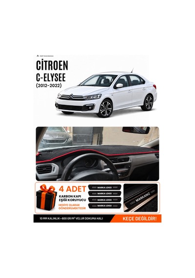Citroen C-elysee 2012-2022 Uyumlu Torpido Örtüsü, Torpido Kılıfı - Siyah Kırmızı