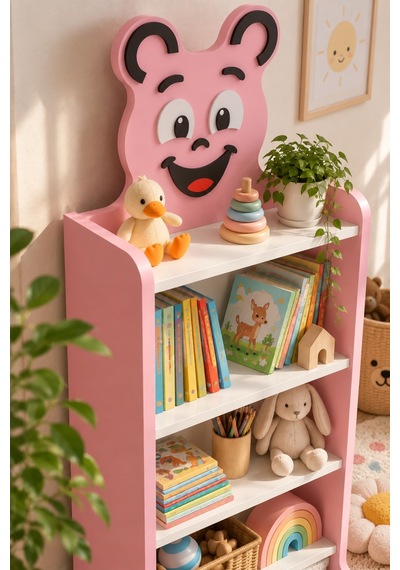 Sulorahome Happy Face Figürlü Pembe Çocuk Kitaplığı Ve Oyuncak Düzenleyici
